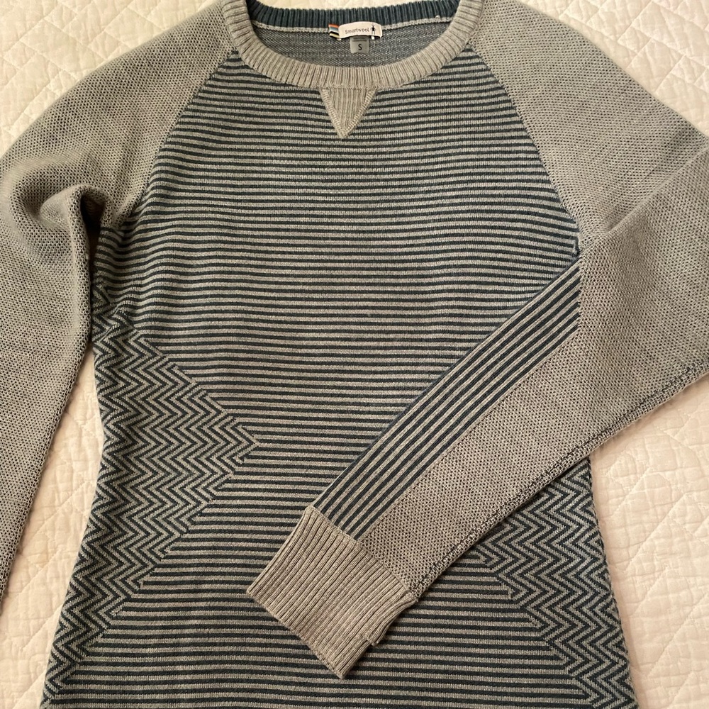 Smartwool Blue and Gray Striped Sweater
